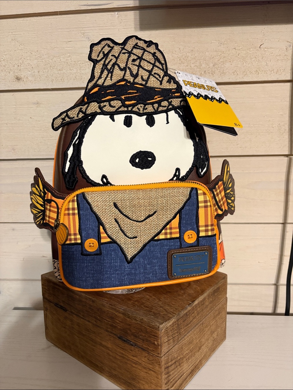 Loungefly Peanuts Snoopy Scarecrow Mini Backpack in White, Brown & Orange